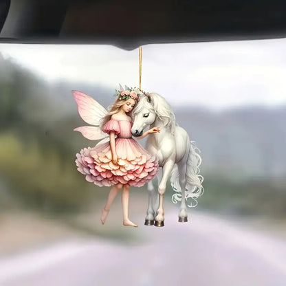 Adorable Fairy Riding a White Horse Acrylic Ornament - Gift For Horse Lover's