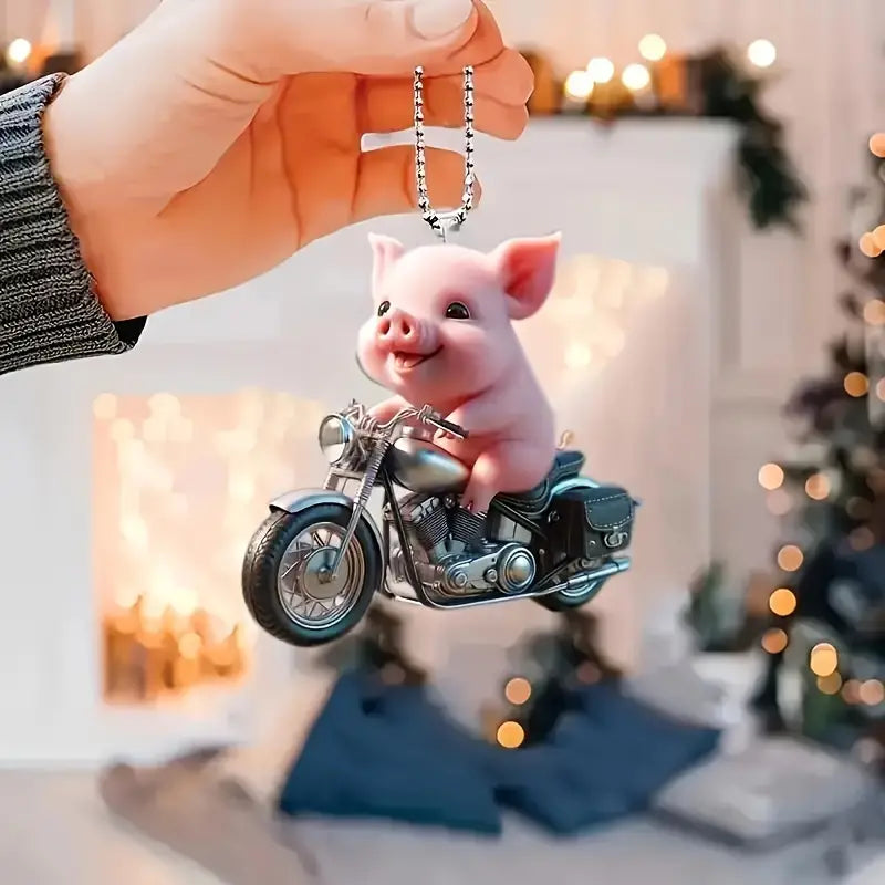 Pig on Motorcycle Acrylic Ornament - Gift For Pig Lover's