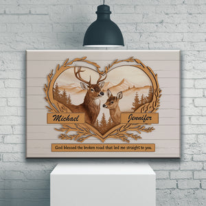 Personalized Deer Love Mountains Canvas