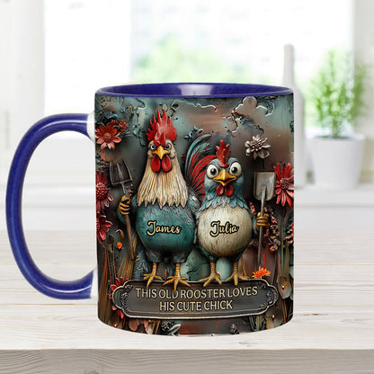 This Old Rooster Loves His Cute Chick - Personalized Chicken Accent Mug