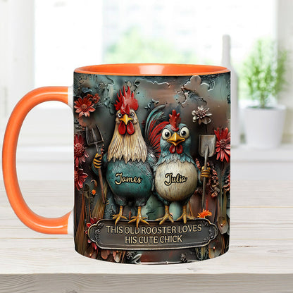 This Old Rooster Loves His Cute Chick - Personalized Chicken Accent Mug