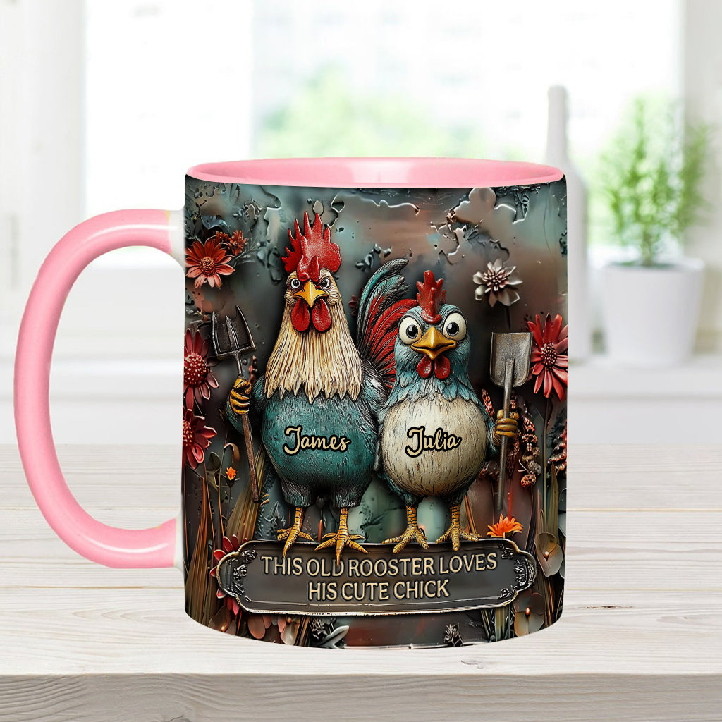 This Old Rooster Loves His Cute Chick - Personalized Chicken Accent Mug