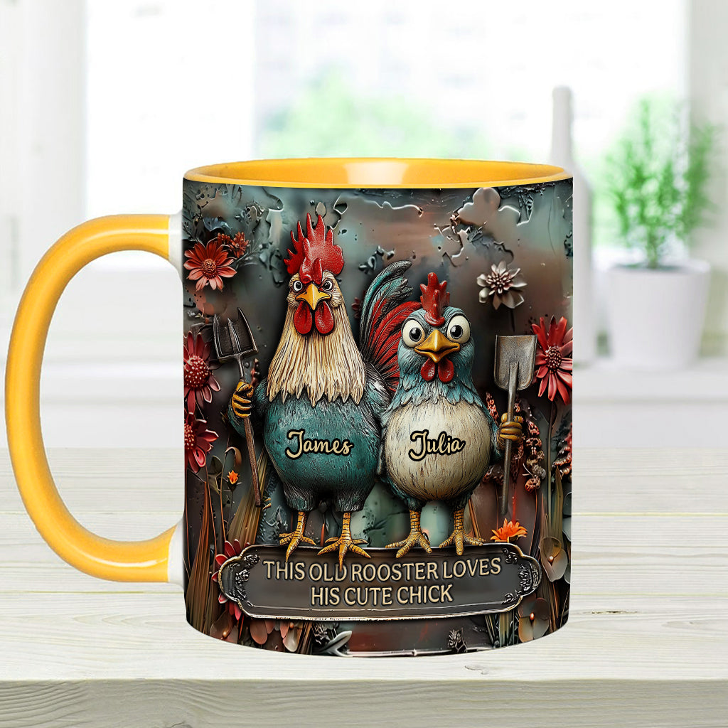 This Old Rooster Loves His Cute Chick - Personalized Chicken Accent Mug