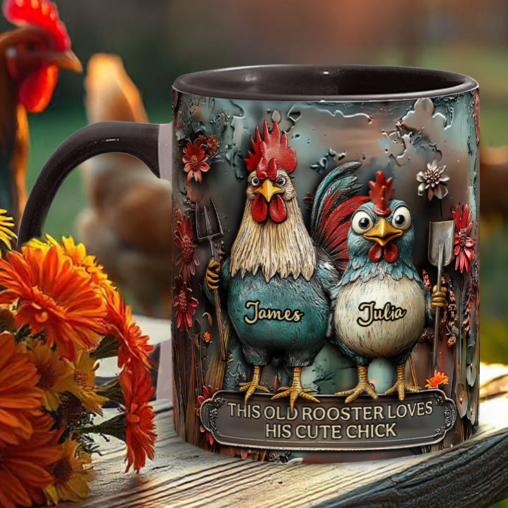 This Old Rooster Loves His Cute Chick - Personalized Chicken Accent Mug