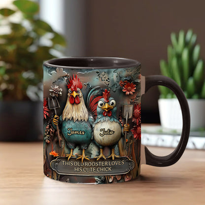 This Old Rooster Loves His Cute Chick - Personalized Chicken Accent Mug