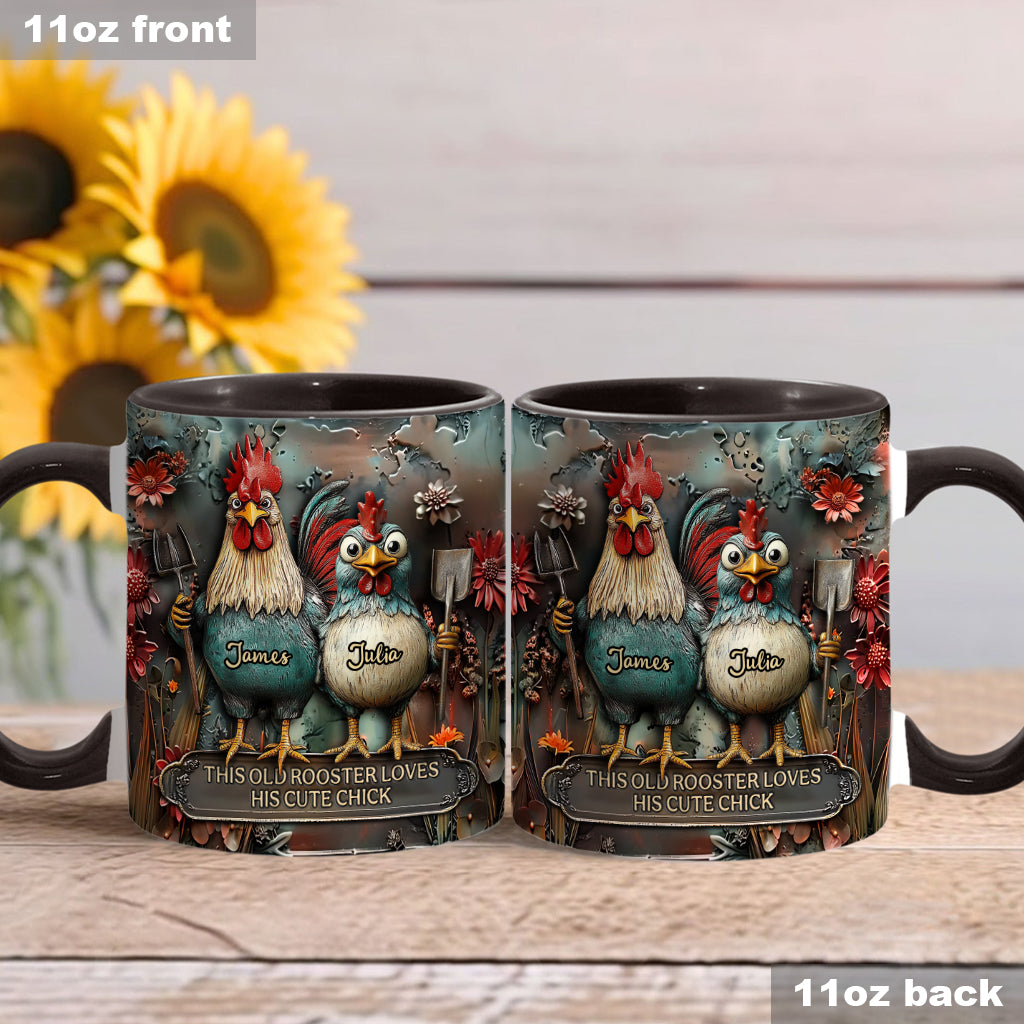 This Old Rooster Loves His Cute Chick - Personalized Chicken Accent Mug