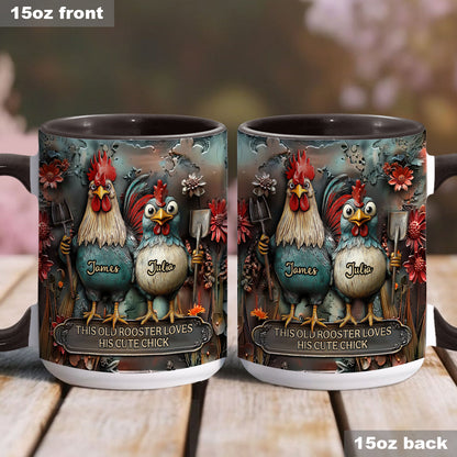 This Old Rooster Loves His Cute Chick - Personalized Chicken Accent Mug