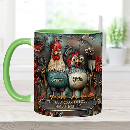 This Old Rooster Loves His Cute Chick - Personalized Chicken Accent Mug