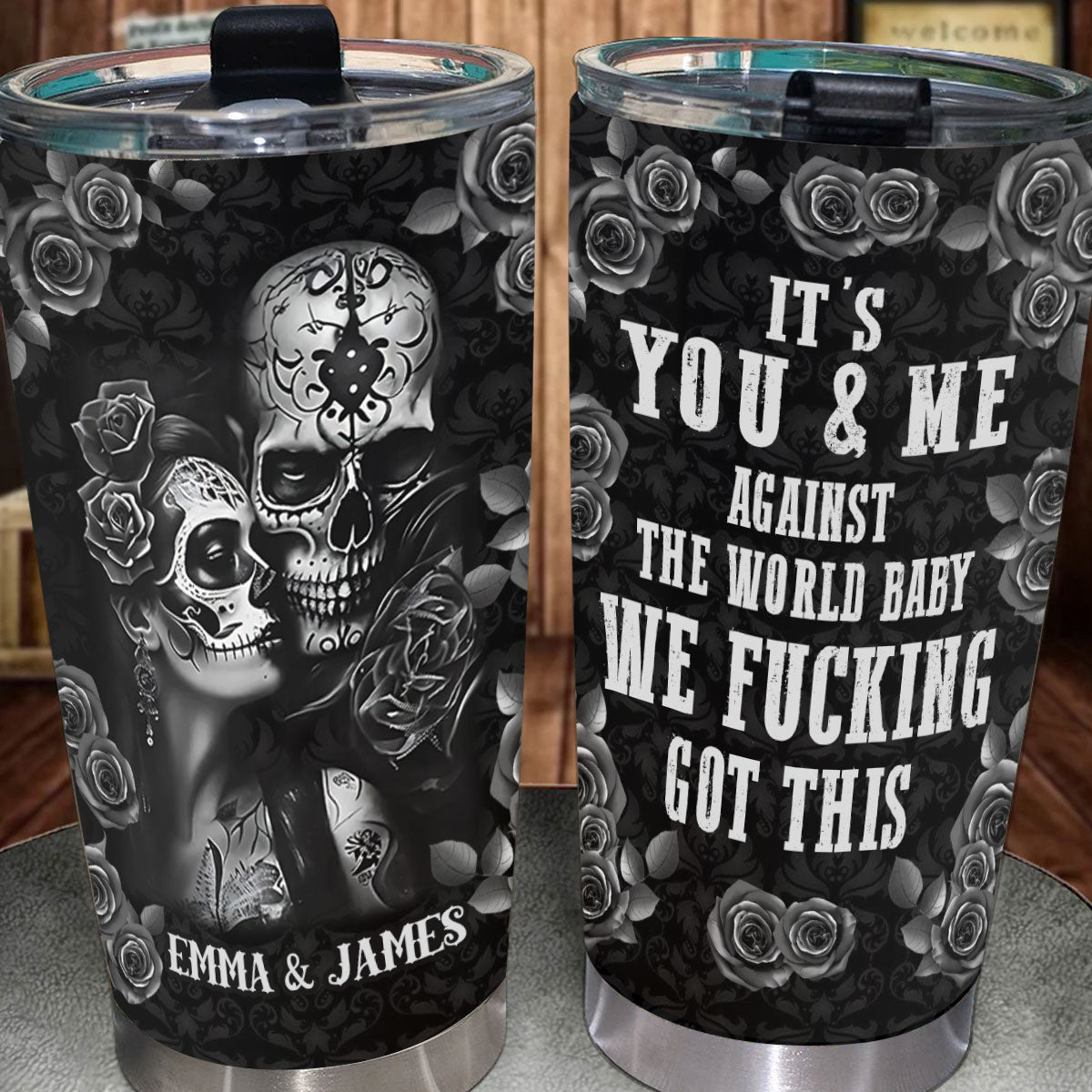 It's You & Me - Personalized Skull Couple Tumbler