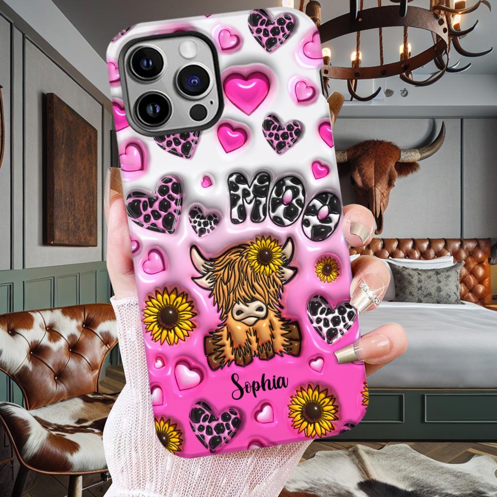 Cute Sunflower Highland Cow - Personalized Cow Full Print Phone Case