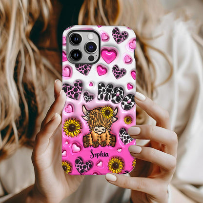 Cute Sunflower Highland Cow - Personalized Cow Full Print Phone Case