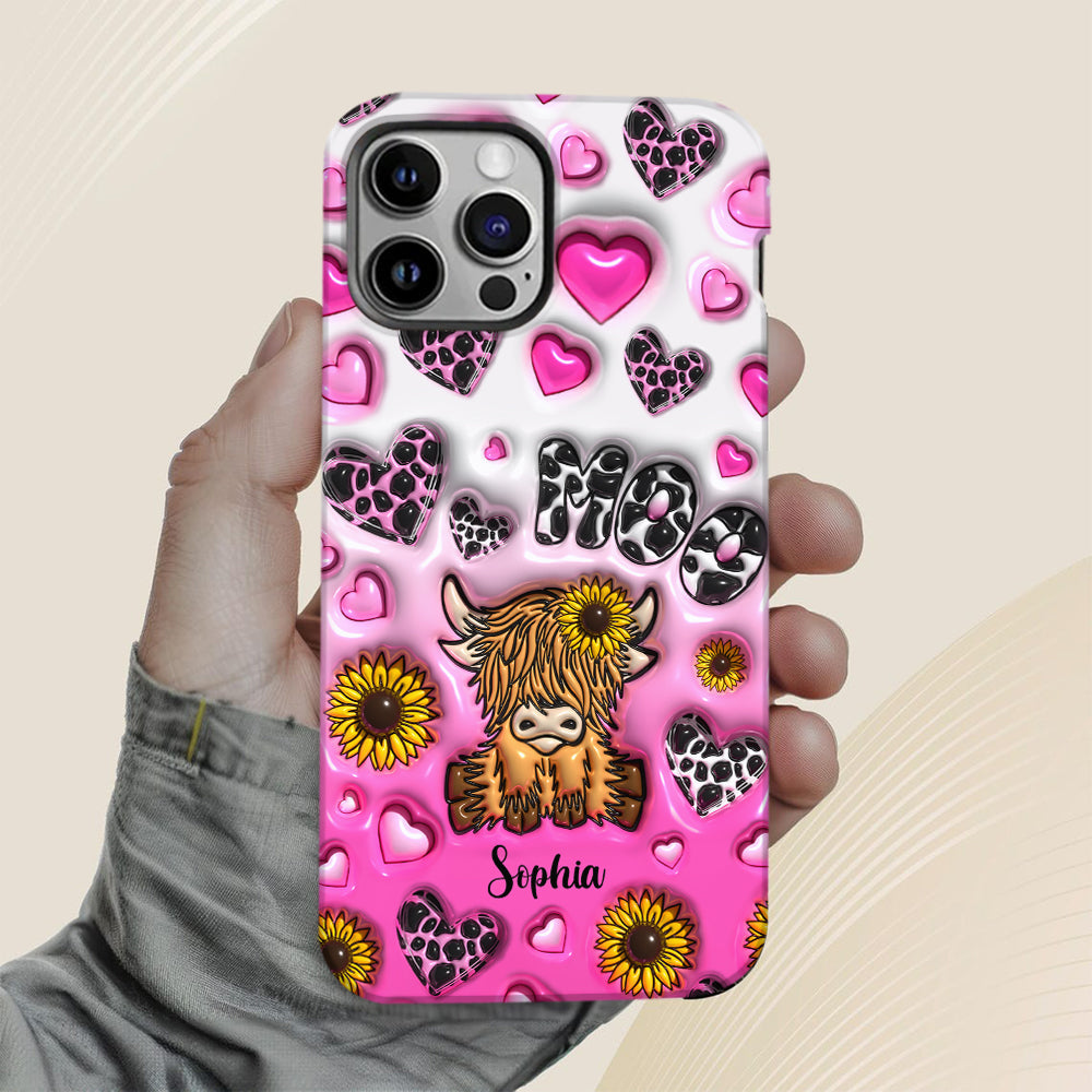 Cute Sunflower Highland Cow - Personalized Cow Full Print Phone Case