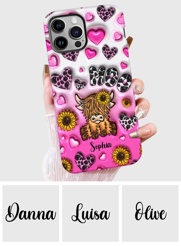 Cute Sunflower Highland Cow - Personalized Cow Full Print Phone Case