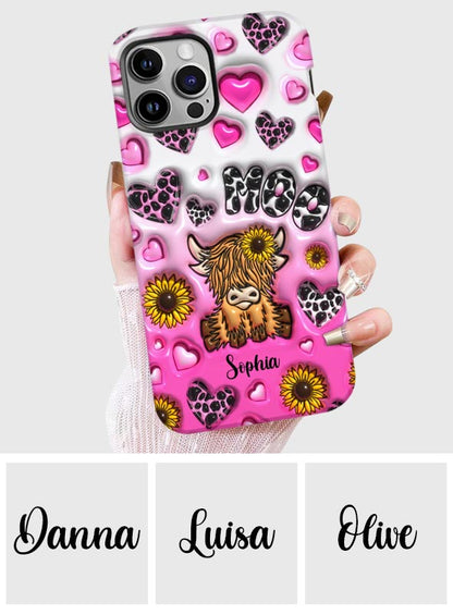 Cute Sunflower Highland Cow - Personalized Cow Full Print Phone Case