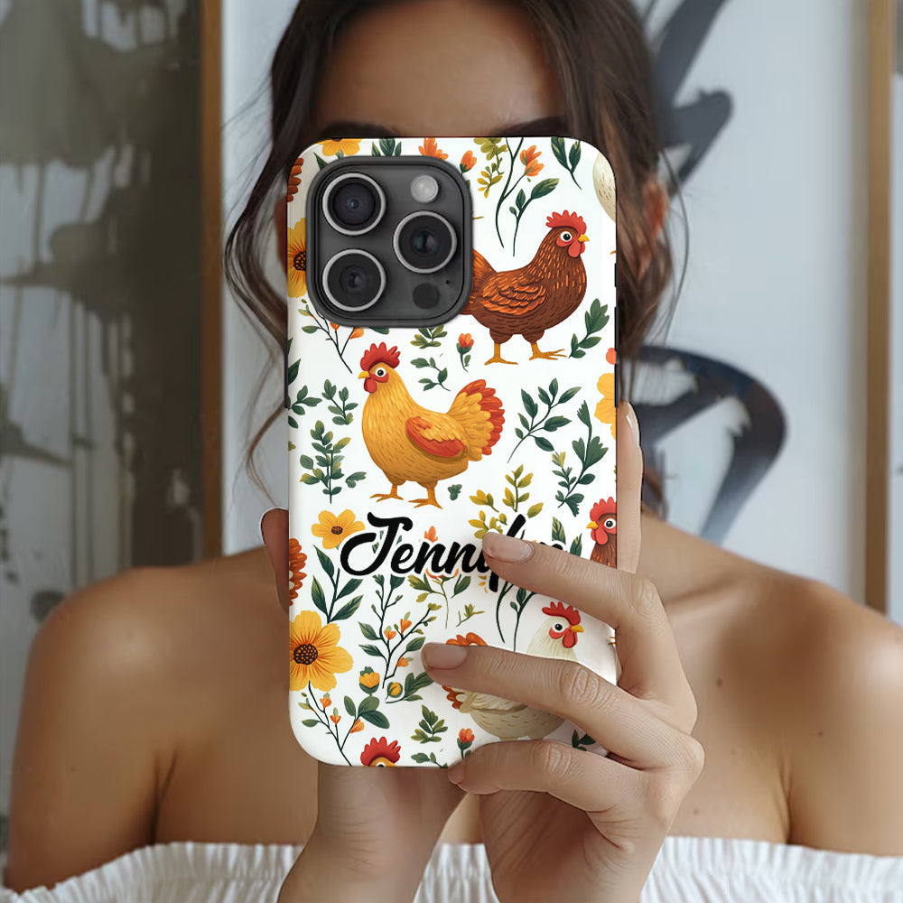 Cute Flowers Chickens - Personalized Chicken Full Print Phone Case