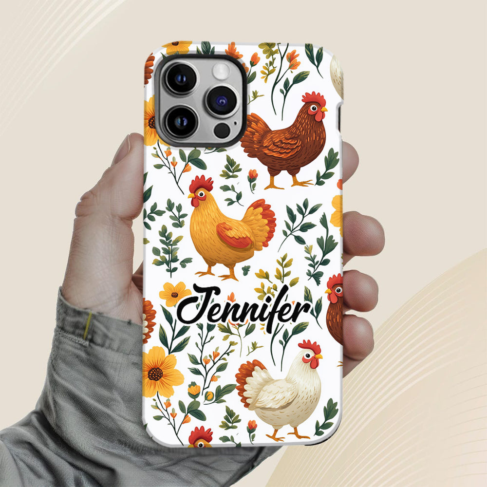 Cute Flowers Chickens - Personalized Chicken Full Print Phone Case