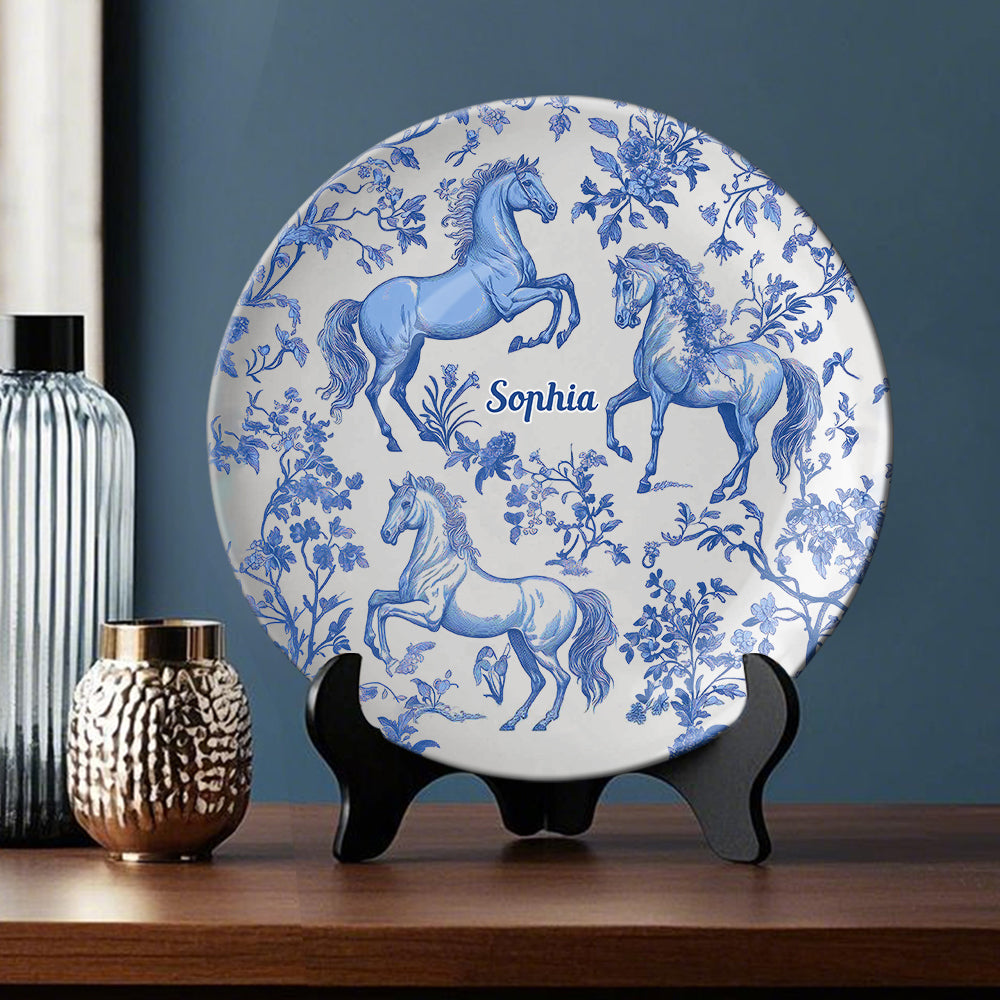 Horse Blue & White - Personalized Horse Ceramic Plate