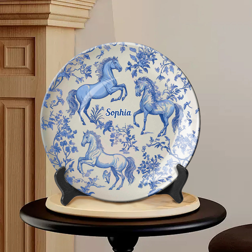 Horse Blue & White - Personalized Horse Ceramic Plate