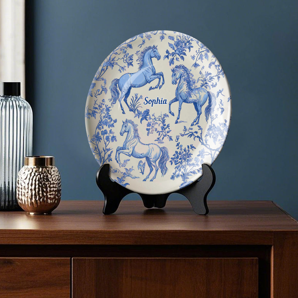 Horse Blue & White - Personalized Horse Ceramic Plate