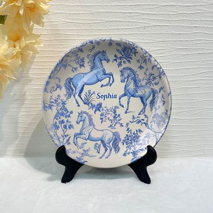 Horse Blue & White - Personalized Horse Ceramic Plate