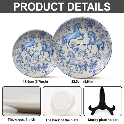 Horse Blue & White - Personalized Horse Ceramic Plate