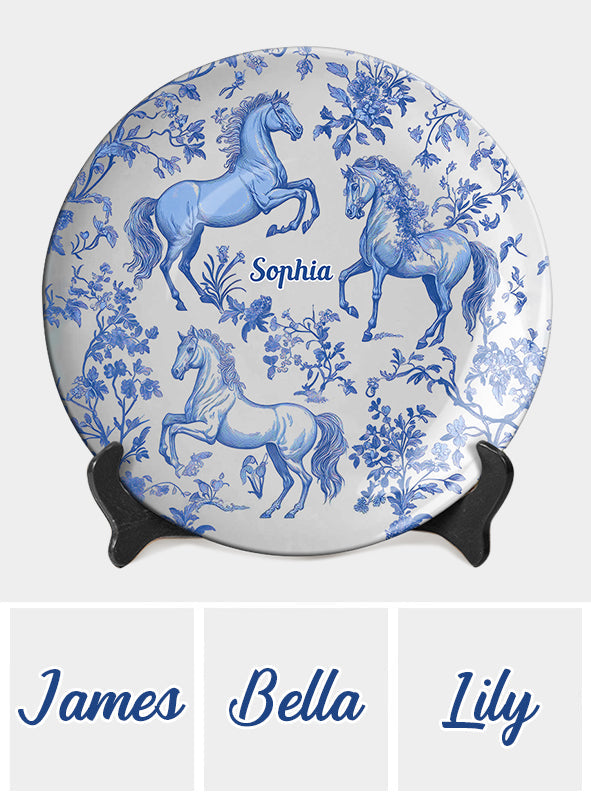 Horse Blue & White - Personalized Horse Ceramic Plate