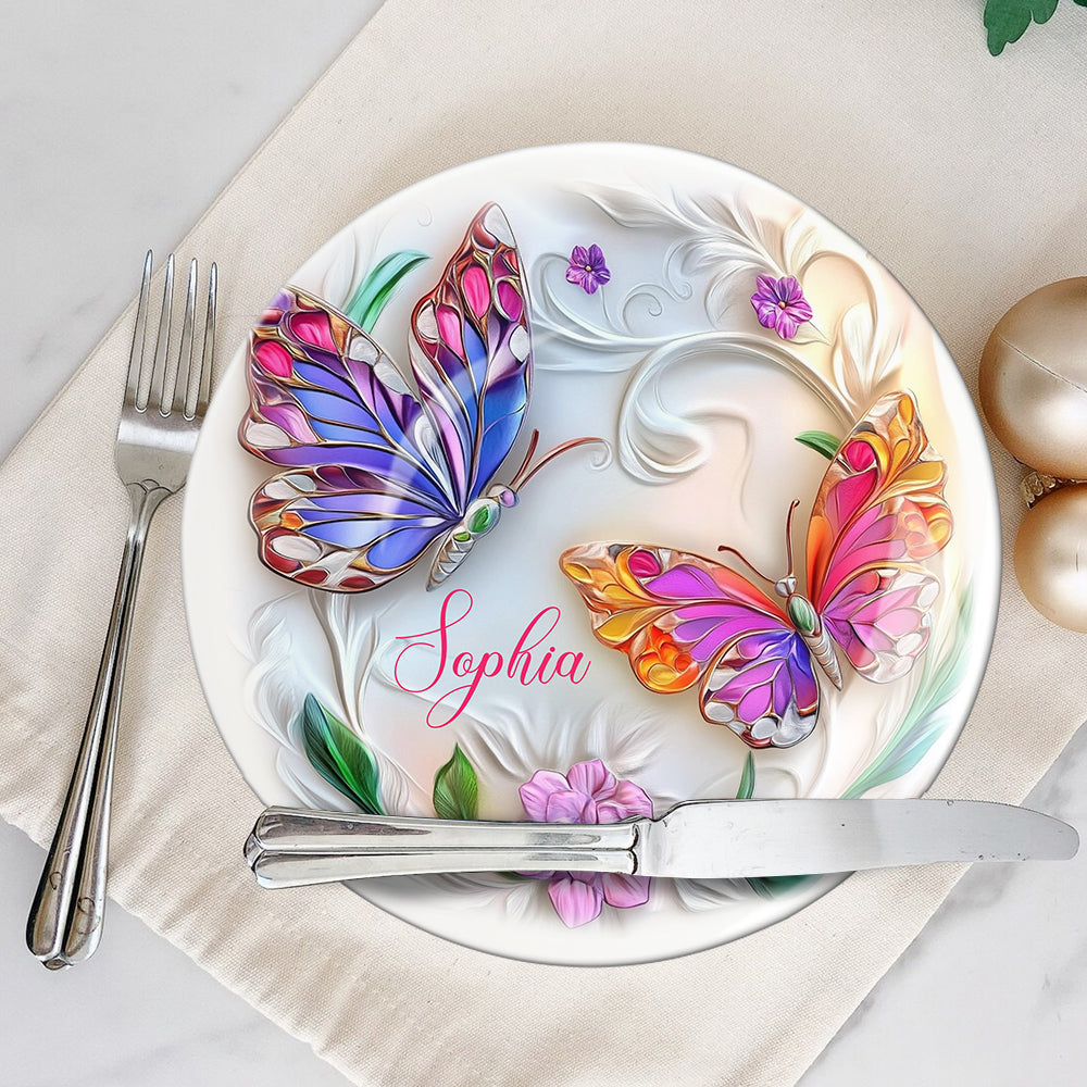 Beautiful Butterfly - Personalized Butterfly Ceramic Plate