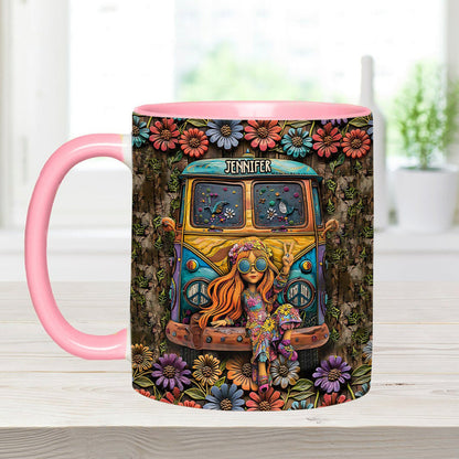 Hippie Bus And Girl - Personalized Hippie Accent Mug