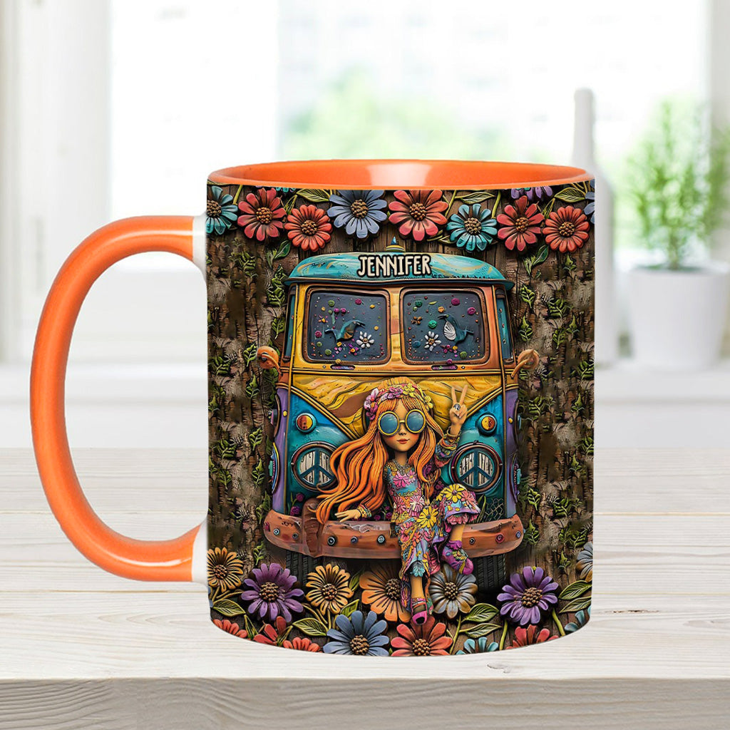 Hippie Bus And Girl - Personalized Hippie Accent Mug