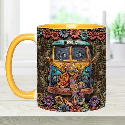 Hippie Bus And Girl - Personalized Hippie Accent Mug