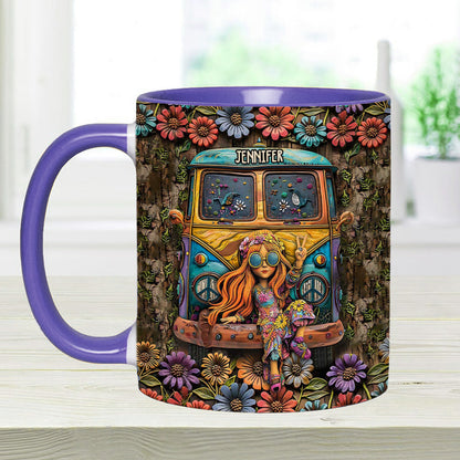 Hippie Bus And Girl - Personalized Hippie Accent Mug