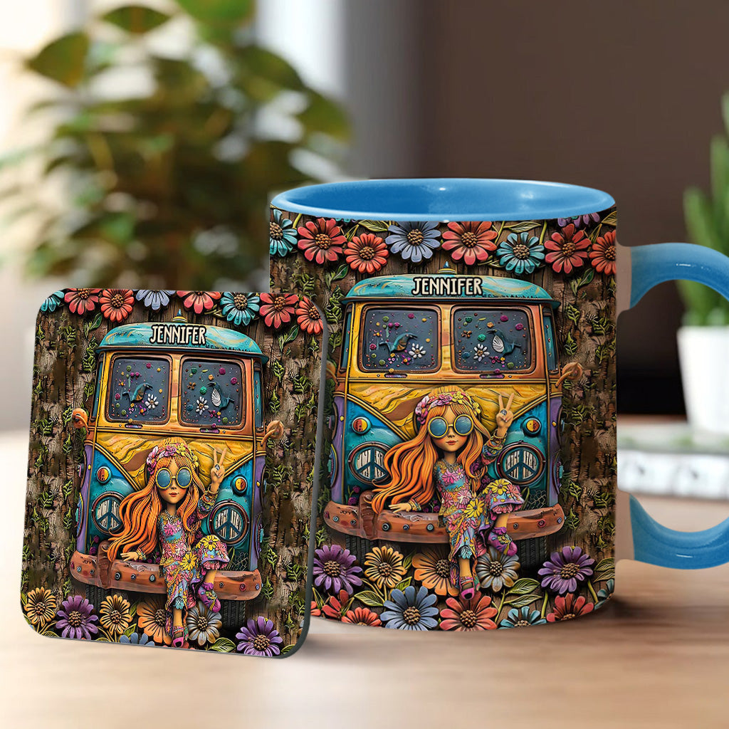 Hippie Bus And Girl - Personalized Hippie Accent Mug