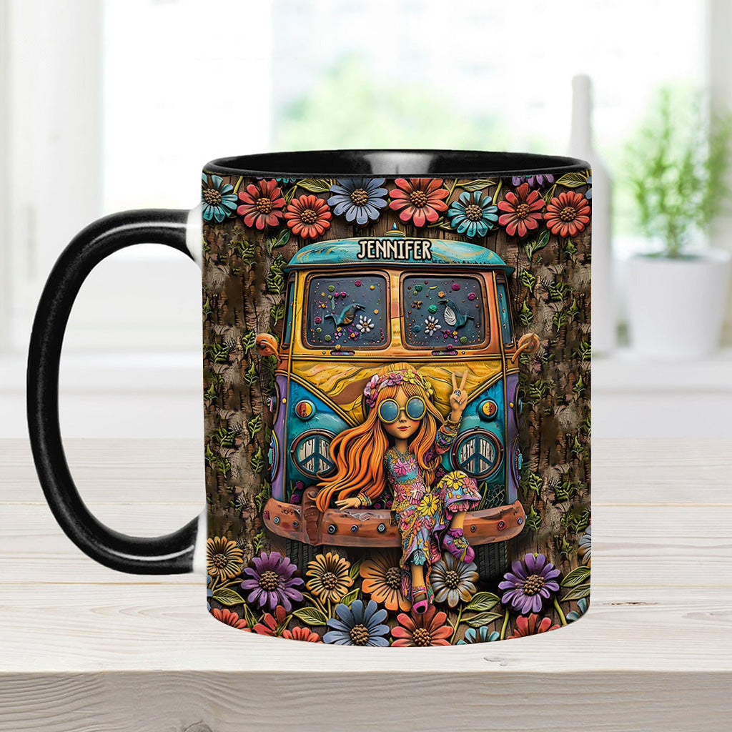 Hippie Bus And Girl - Personalized Hippie Accent Mug