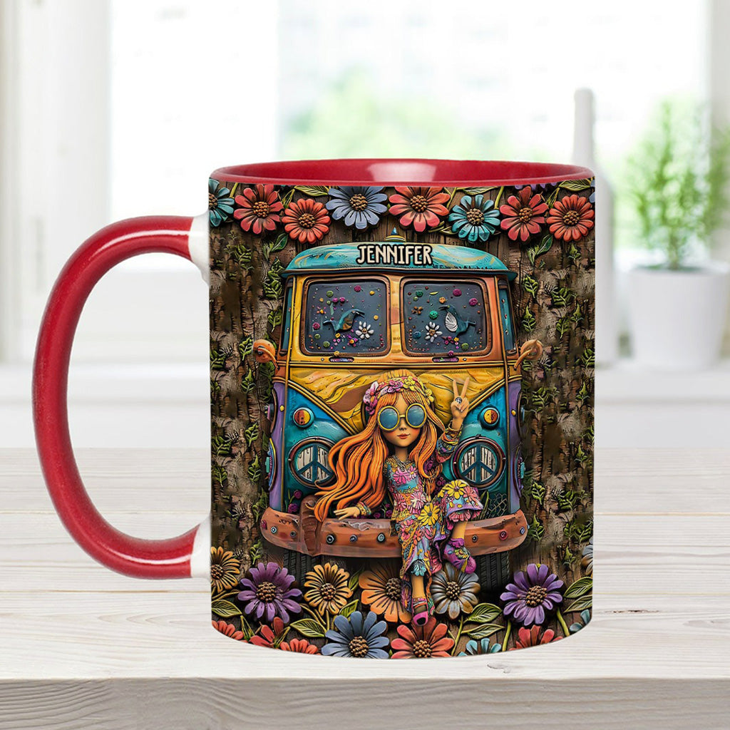 Hippie Bus And Girl - Personalized Hippie Accent Mug