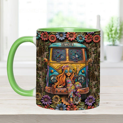 Hippie Bus And Girl - Personalized Hippie Accent Mug