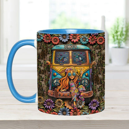 Hippie Bus And Girl - Personalized Hippie Accent Mug