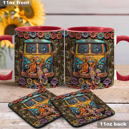 Hippie Bus And Girl - Personalized Hippie Accent Mug