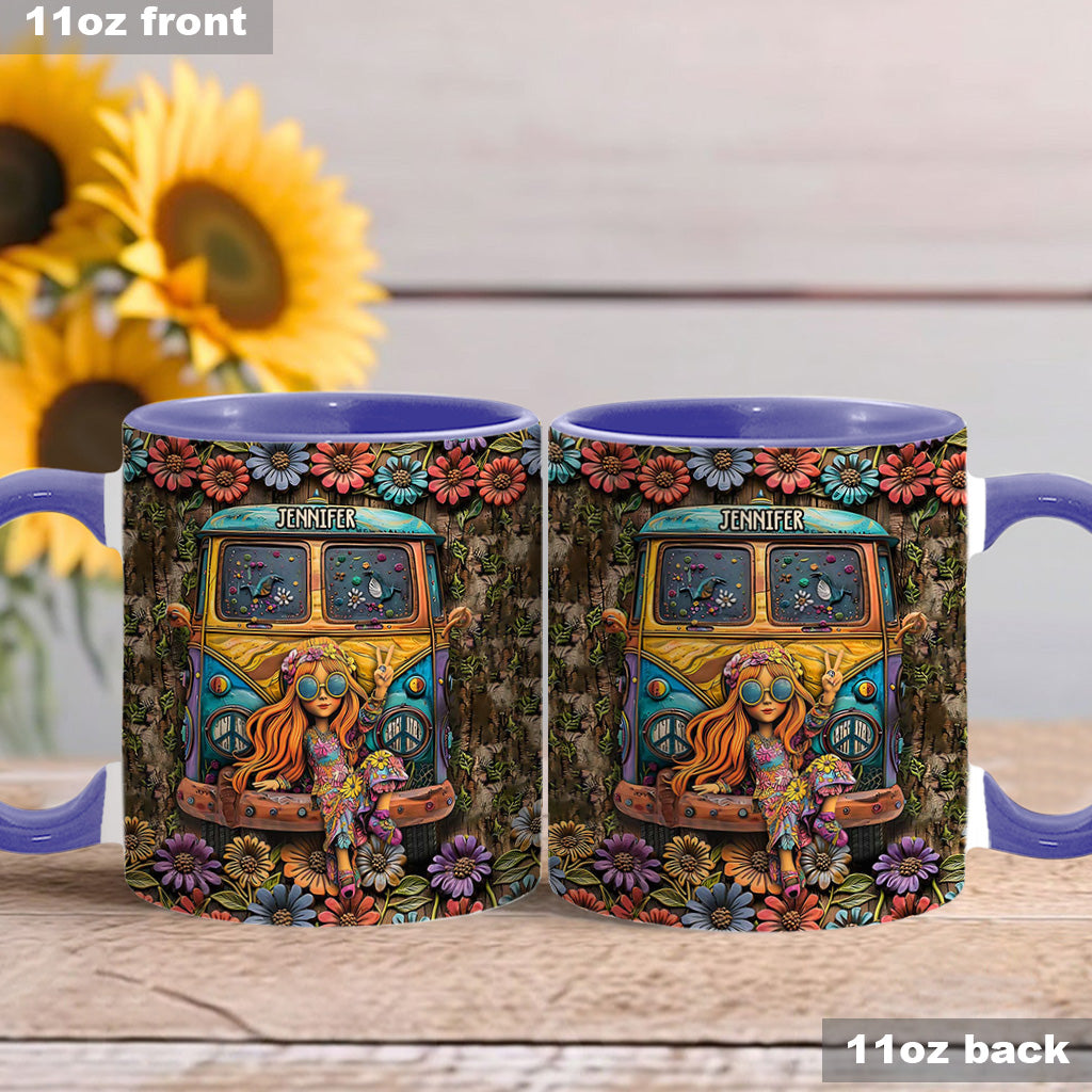 Hippie Bus And Girl - Personalized Hippie Accent Mug