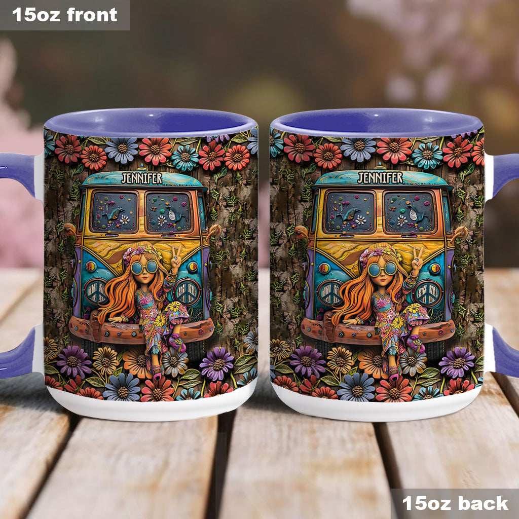 Hippie Bus And Girl - Personalized Hippie Accent Mug