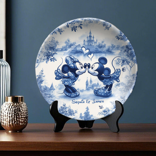 Personalized Mouse Couple Blue And White Ceramic Plate