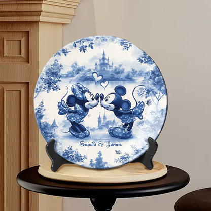 Personalized Mouse Couple Blue And White Ceramic Plate