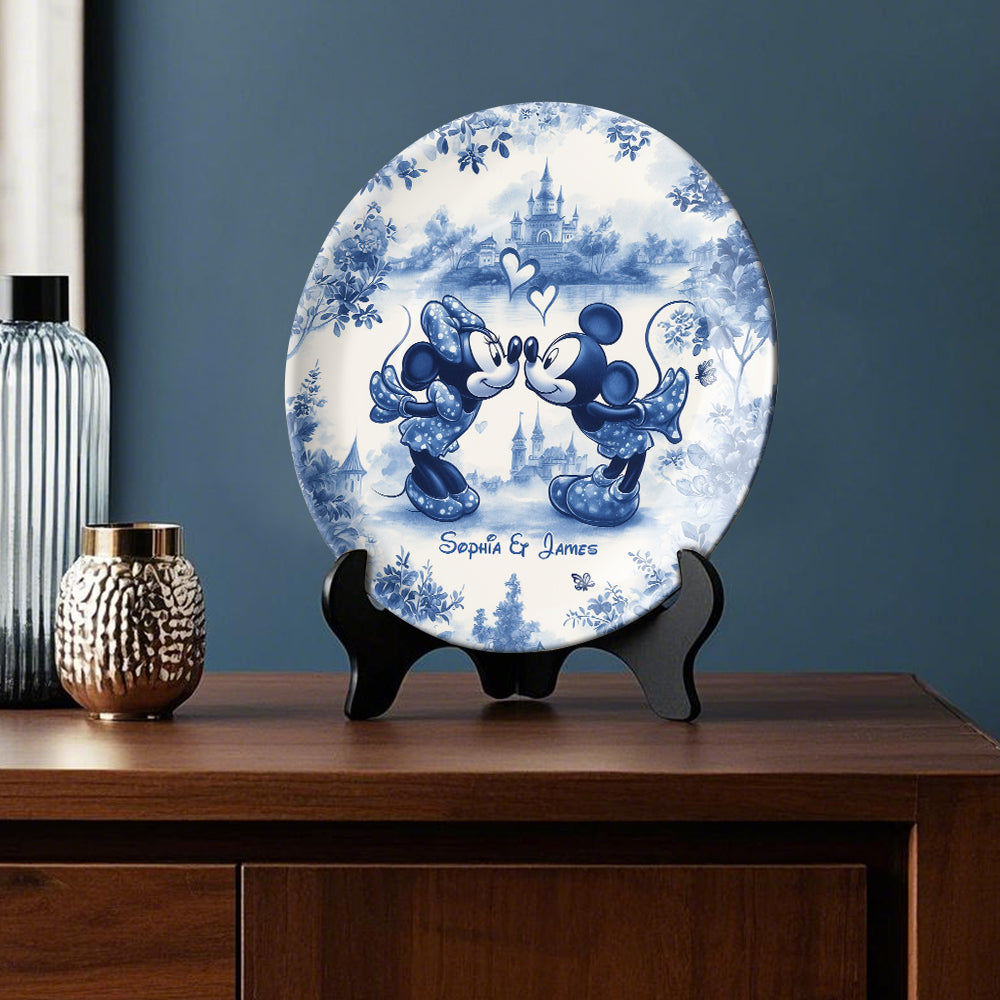 Personalized Mouse Couple Blue And White Ceramic Plate