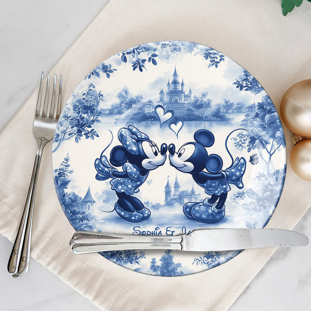 Personalized Mouse Couple Blue And White Ceramic Plate