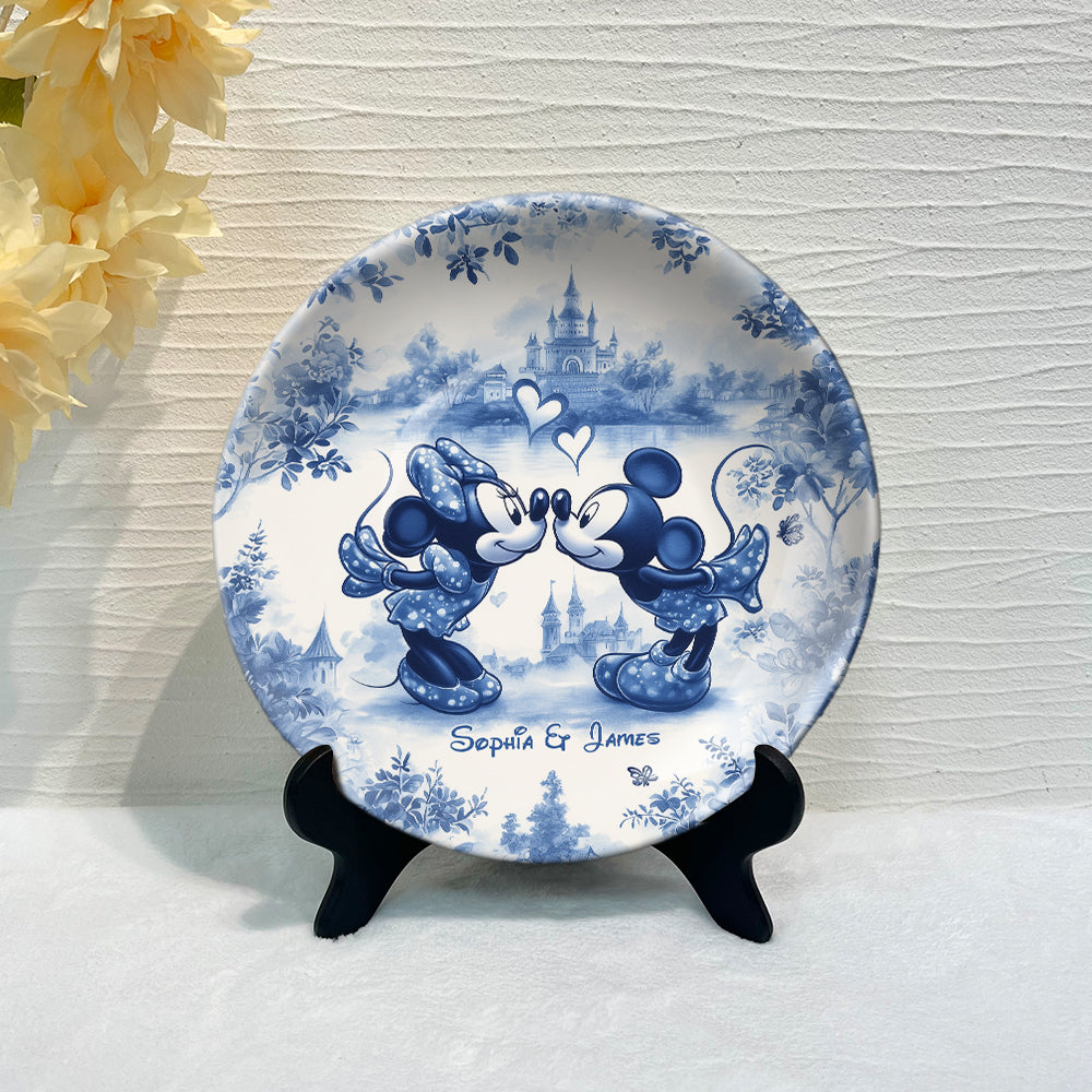 Personalized Mouse Couple Blue And White Ceramic Plate