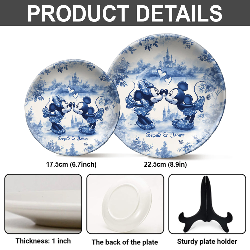 Personalized Mouse Couple Blue And White Ceramic Plate