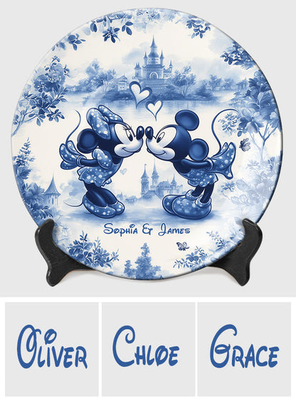 Personalized Mouse Couple Blue And White Ceramic Plate