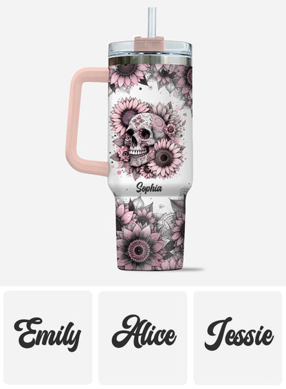 Sunflower Skull - Personalized Skull Tumbler With Handle