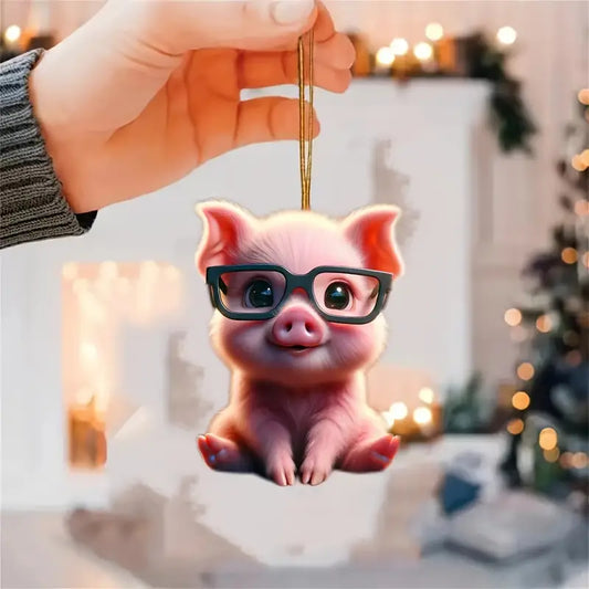 Pig Pendant with Glasses Acrylic Ornament - Gift For Pig Lover's