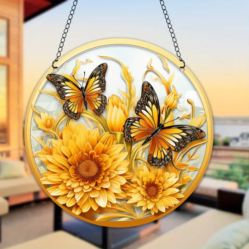 Sunflowers Plant Acrylic Window Hanging, Acrylic Window Sunflower Plant Sunflower With Chain, Home Decor Art Gift, Garden Gift , Gift For Women , Home Decor