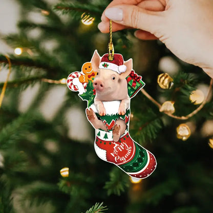 Pig Stocking Christmas Acrylic Ornament - Gift For Pig Lover's